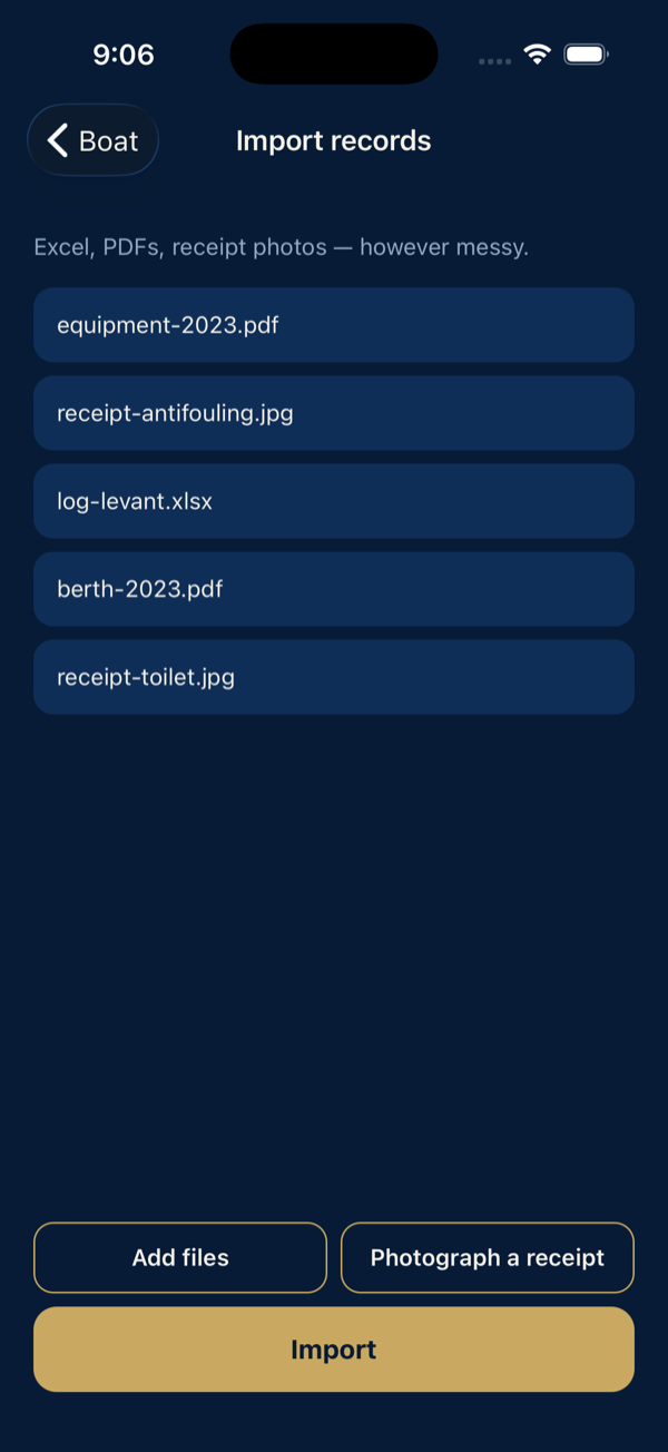 Import screen listing the files it understood