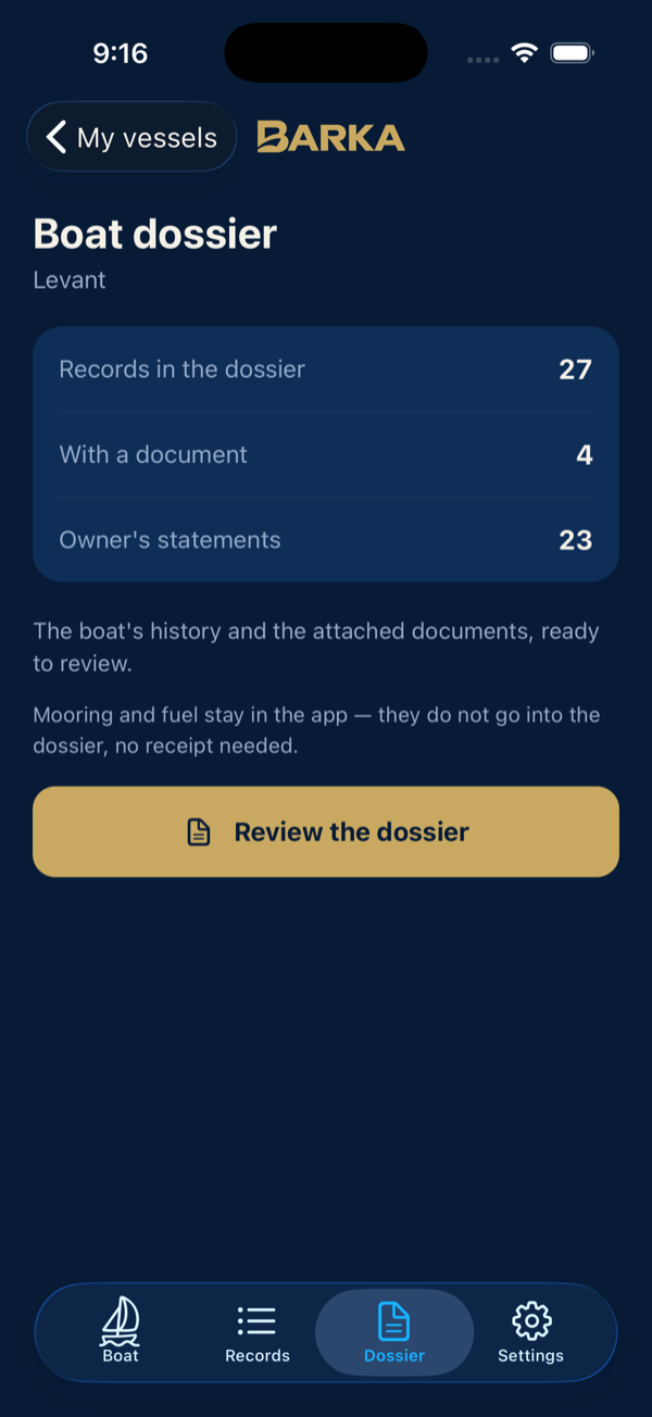 Dossier tab with the counts and the Generate dossier button